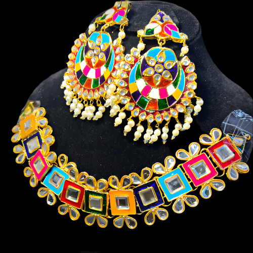 Traditional Stylish Choker Set Necklace With Earrings - Bridal Jewellery - Bridal Choker Jewellery Set - Jewellery Set For Girls